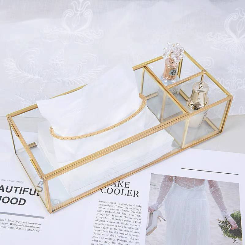 علبة مناديل زجاج بمنظم