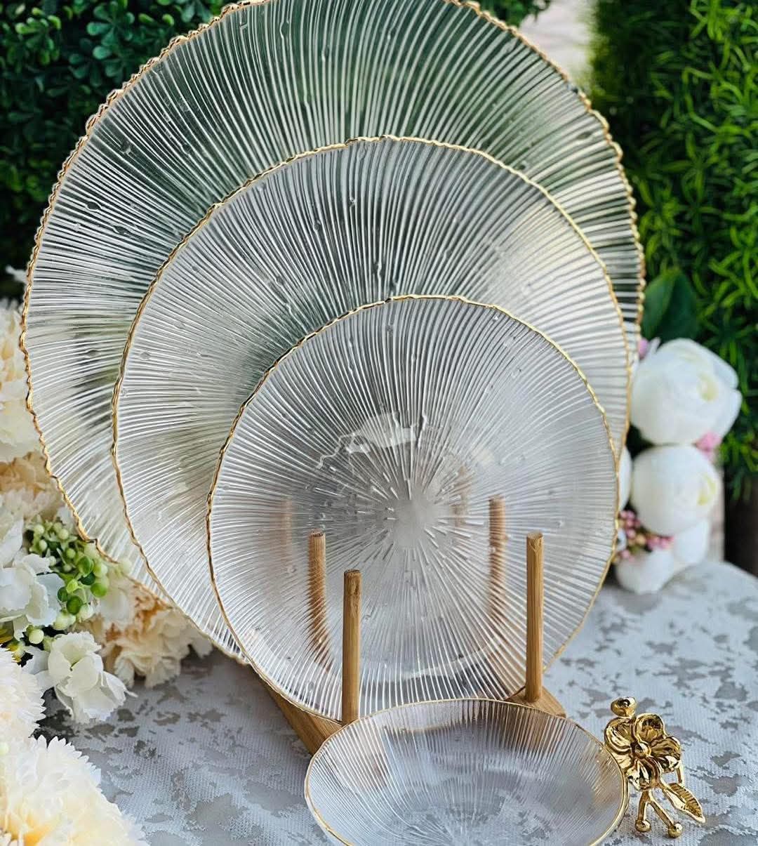 طقم اطباق 3 قطع بإطار جولد