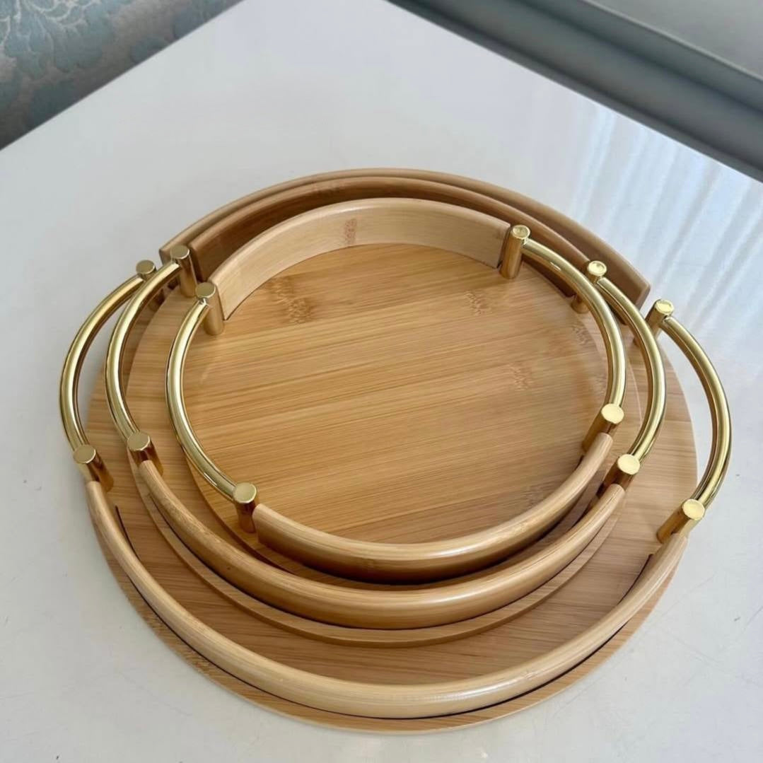 طقم صواني خشب بيد ستيل 3 قطع