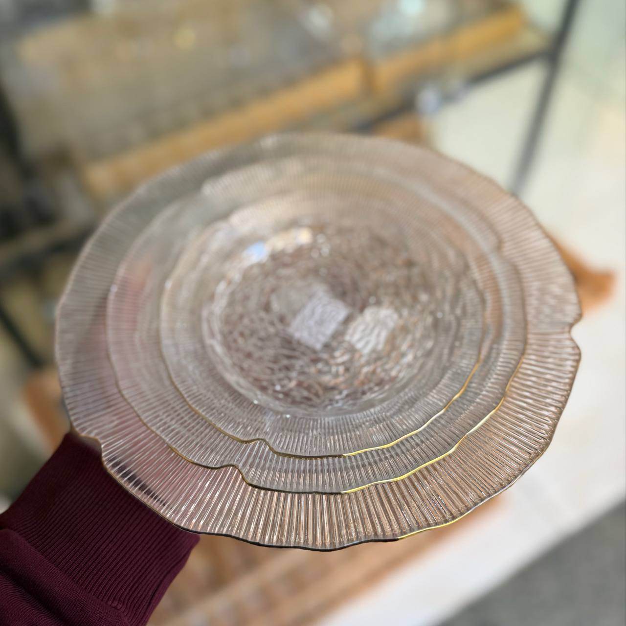 طقم اطباق 3 قطع بإطار جولد