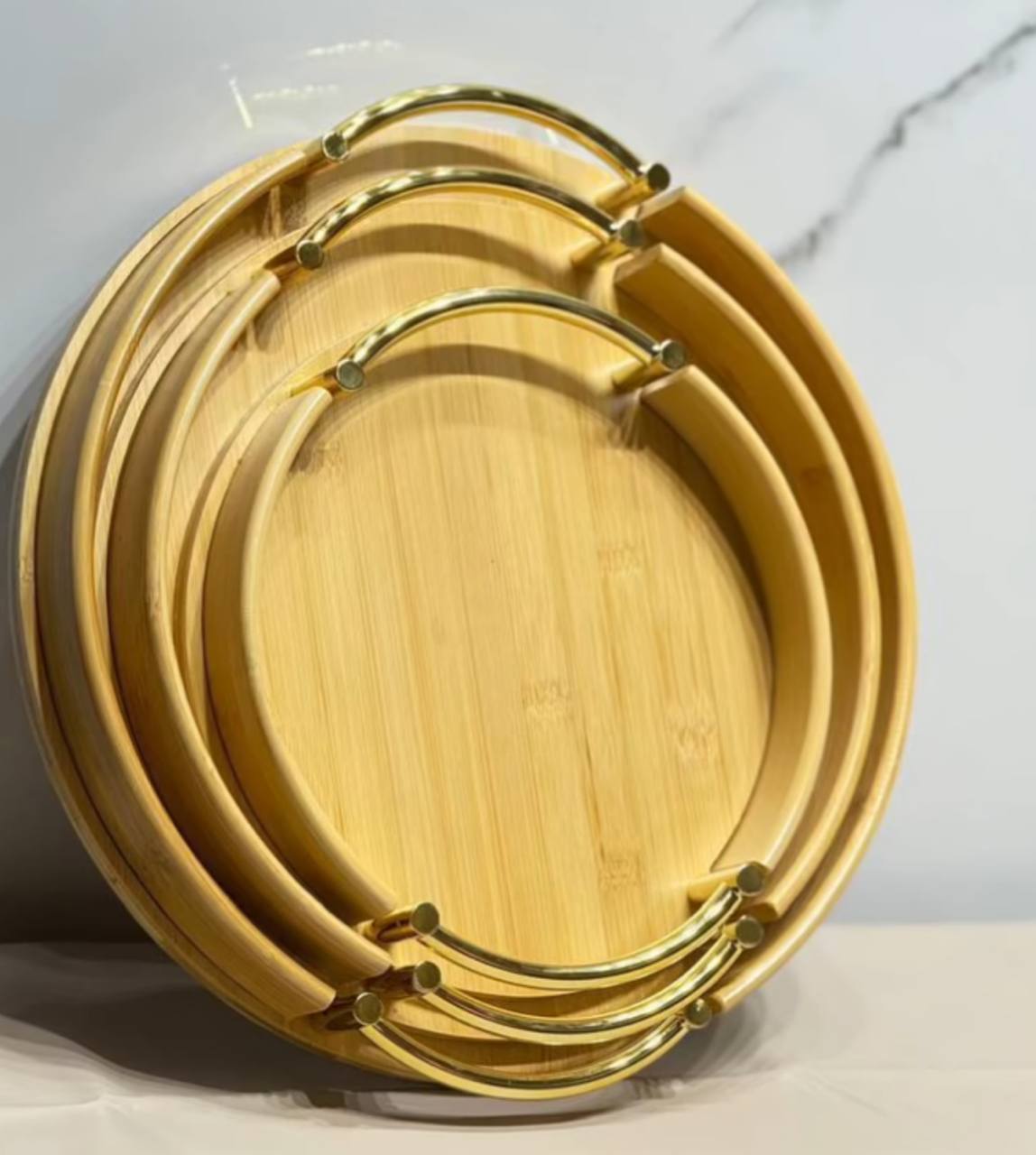 طقم صواني خشب بيد ستيل 3 قطع