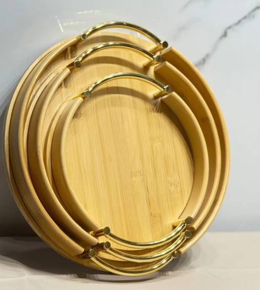 طقم صواني خشب بيد ستيل 3 قطع